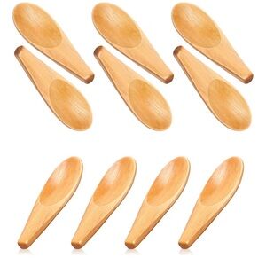 10 Pieces Wooden Scoop Solid Wood Condiment Mini Spoons